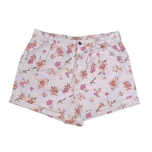 American Eagle‎ Outfitters White Cotton Pink Floral Print Denim Shorts Size 14
